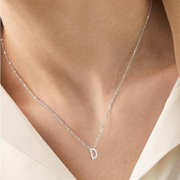 Diamond Moissanite Pave Initial Letter “D” Dainty Chain Adjustable Necklace - D - Picture 7 of 8